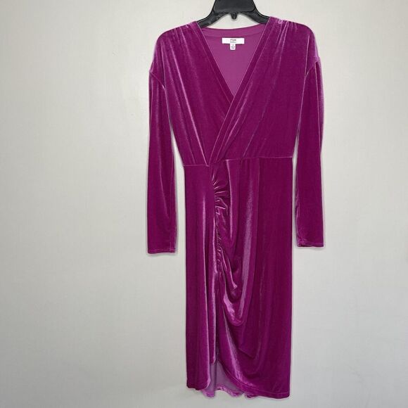 ATLEIN Collective Dress Womens Small S Pink Velvet Ruched Long Sleeve - Picture 2 of 10